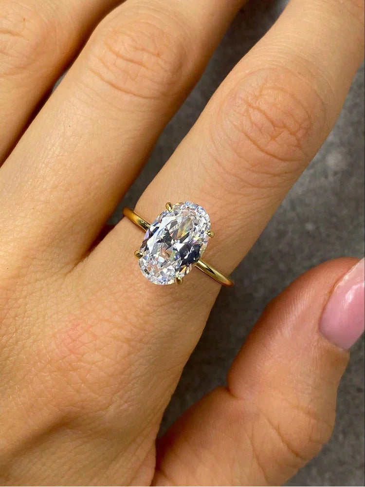 925 Sterling Silver Oval Zircon Ring – Luxury Engagement & Wedding Band for Women 1–8CT