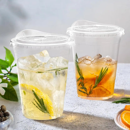 16oz/20oz Clear Plastic Cups with Lids – Disposable Iced Coffee Cups with Sip Lids, Sturdy Smoothie Cups for Cold Drinks, Takeout Beverages & Party Supplies