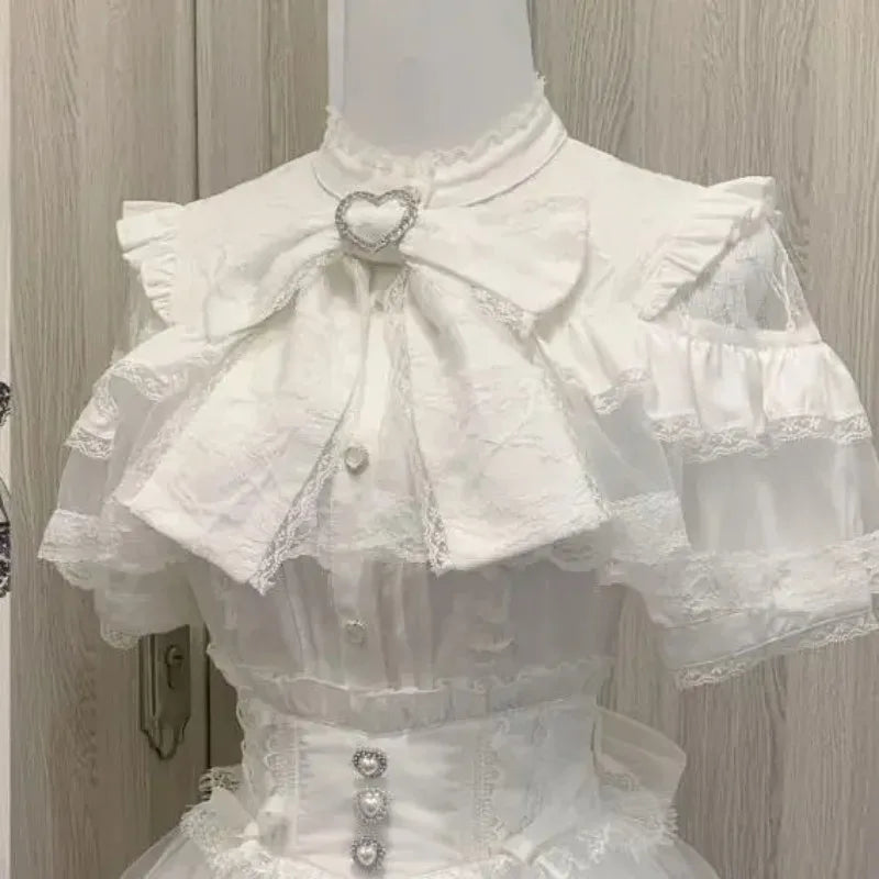 Blusa de mujer de encaje de manga corta estilo lolita japonés 2026, dulce, linda, ajustada, informal, a la moda, para uso diario