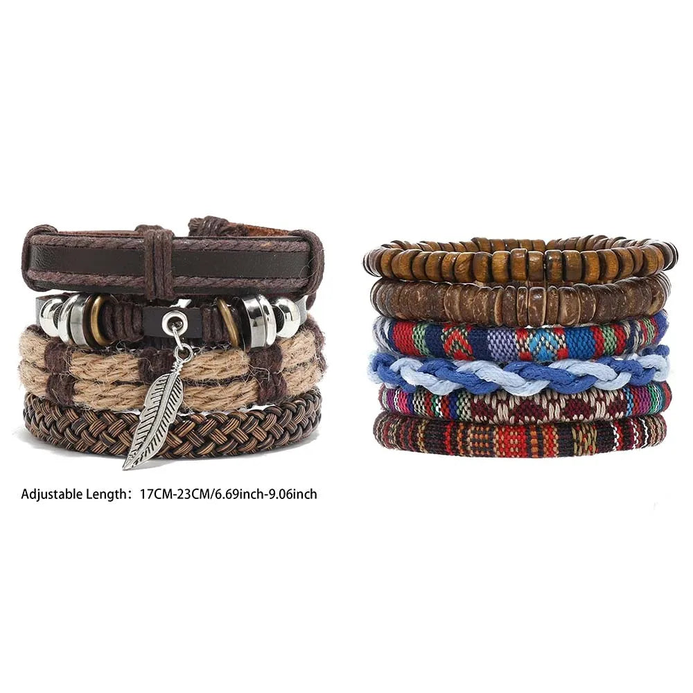 Bohemian Leather Bracelet for Men – Hand-Woven Wooden Bead Charm Bracelet | Vintage Fashion Jewelry Gift for Him