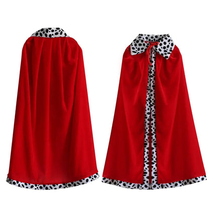 King Prince Costume Cloak with Crown – Red, Blue & Purple Velvet Cape Robe for Adults & Kids, Cosplay, Birthday Party & Dress-Up Accessory