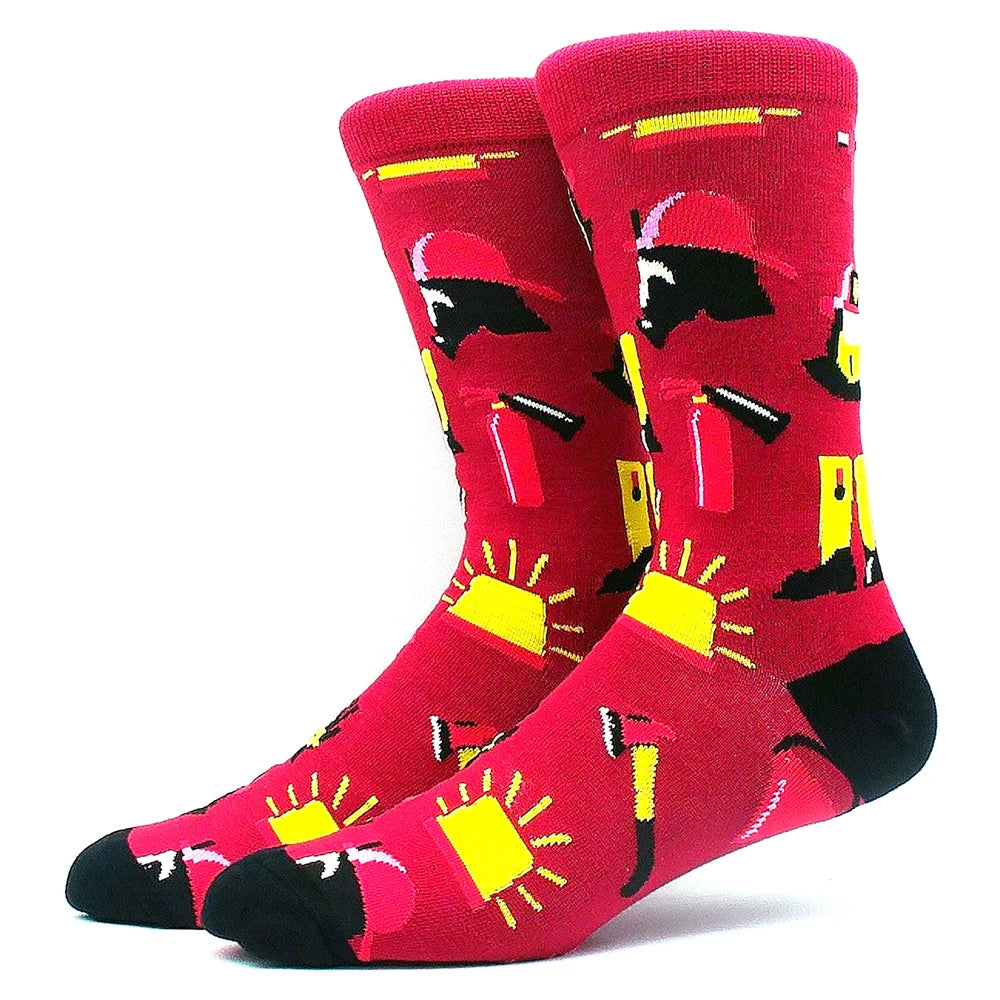 Funny Colorful Hip Hop Socks – Combed Cotton Animal, Astronaut & Geometric Print Socks for Men & Women, Business Dress Wear
