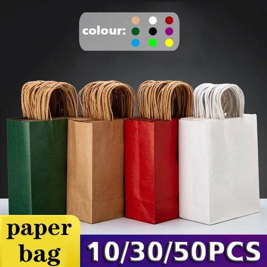 10/30/50 BOLSAS DE REGALO DE PAPEL DE COLOR CON ASAS – Bolsas de compras para Navidad, Día de San Valentín, bodas, joyería y empaques para regalos de fiestas