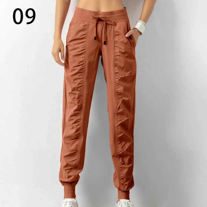 Pantalon de jogging femme à séchage rapide, cordon de serrage, athlétique, pour la salle de sport et le fitness, avec deux poches latérales