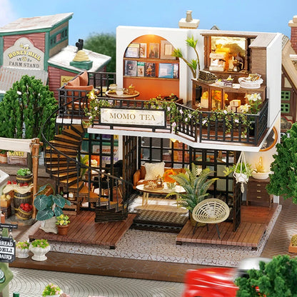 Wooden Dollhouse 3D Puzzle Kit – DIY Miniature Room Model with Furniture & LED Lights Home Decoration