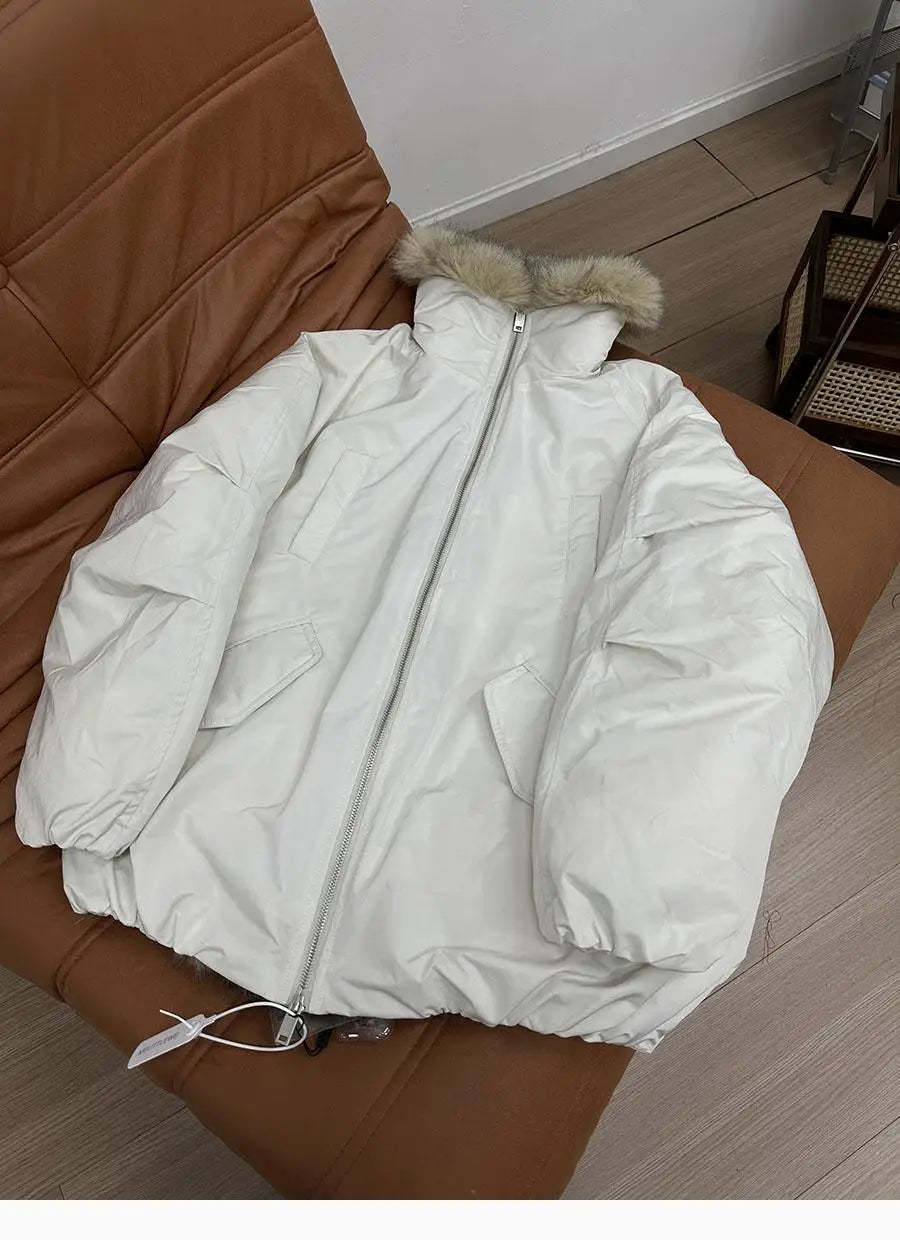 Women's Korean Style Winter Padded Jacket Black and White Cotton Coat Long Sleeve Zipper Cardigan Casual Warm Outerwear for Women