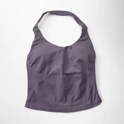 Top Deportivo Largo con Tiras para Mujer NCLAGEN – Top Halter Acolchado para Gimnasio, Yoga, Pilates, Correr y Entrenamientos de Fitness