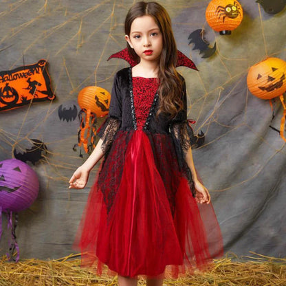 Girls’ Vampire Devil Cosplay Costume Set – Complete Halloween Party Outfit with Accessories, Holiday Dress-Up Costume & Gift