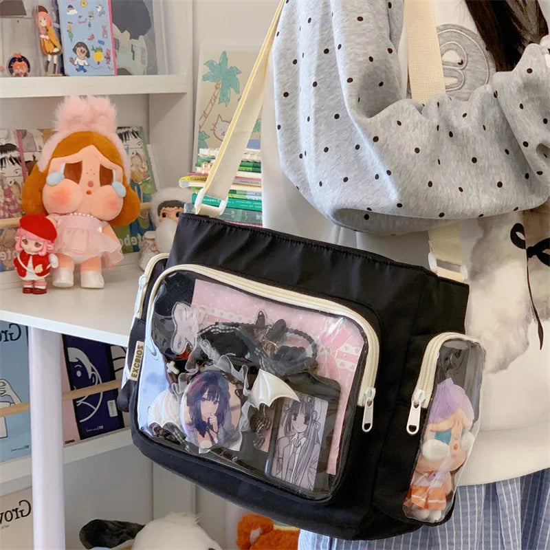 Bolso bandolera transparente de moda – Bolso de hombro Ita de gran capacidad para niñas, bolso mensajero de estilo escolar a la moda, bolso Kawaii versátil para uso diario y accesorios