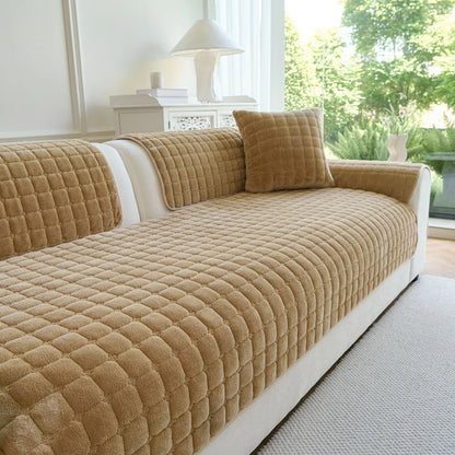 Soft Flannel Non-Slip Sofa Cover – Quilted Furniture Protector for Couch & Living Room Sofa, Warm 1-Seat Cushion Cover