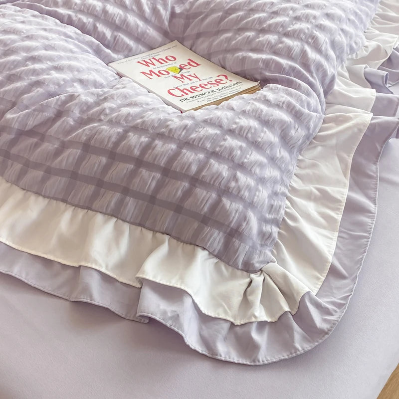 Juego de ropa de cama de 3 piezas de encaje coreano Seersucker – Juego de funda nórdica y fundas de almohada para dormitorio y habitación de invitados