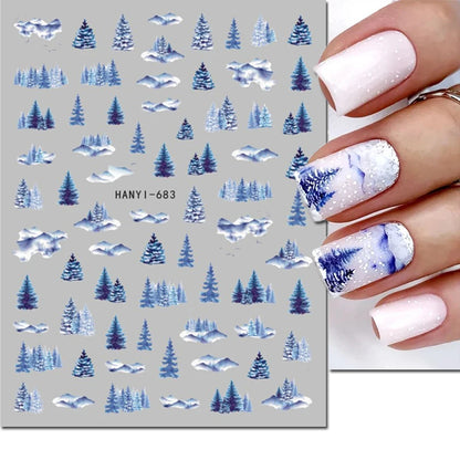 3D Christmas Nail Art Stickers – Snowflake & Winter Tree Nail Decals for Nail Tips Decoration