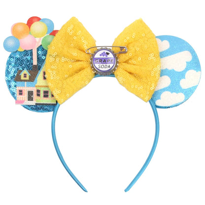 Diadema de orejas de Mickey Mouse de Lilo & Stitch – Lazo de lentejuelas de 5" Accesorio para el cabello de dibujos animados para mujeres y niñas | Diadema para fiestas y festivales