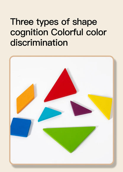 Rompecabezas de Tangram Montessori de Madera - Juego Educativo de Bloques de Construcción Preescolar, Rompecabezas Creativo de Lógica para Niños, Desarrollo Cerebral y Regalo Festivo
