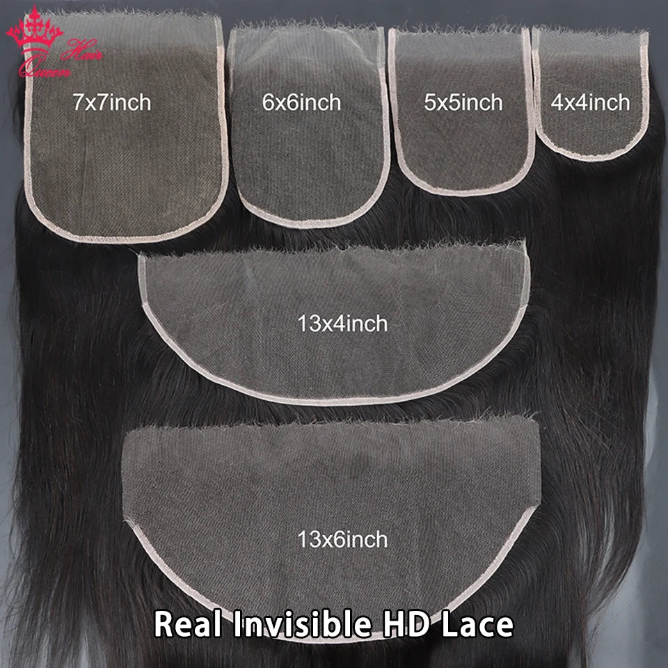 Frontal y cierre de encaje invisible HD de cabello humano virgen con ondas o liso – 13x6, 13x4, 7x7, 6x6, 5x5, 4x6 y 4x4