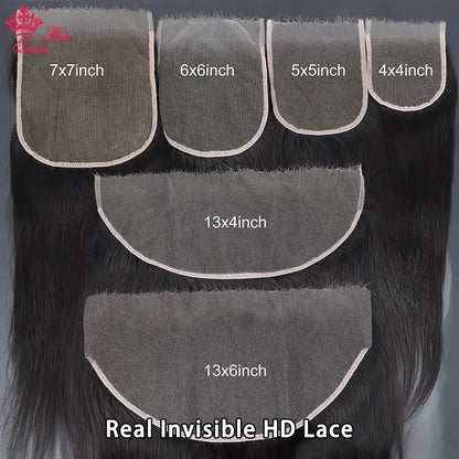 Frontal y cierre de encaje invisible HD de cabello humano virgen con ondas o liso – 13x6, 13x4, 7x7, 6x6, 5x5, 4x6 y 4x4