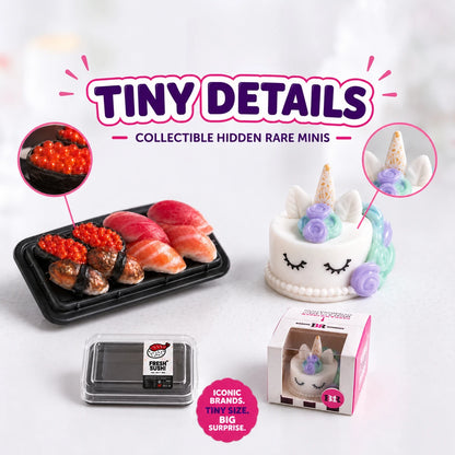 Ensemble de miniatures d'aliments pour mini-réfrigérateur – Mini-jouets mignons de sushi et de gâteaux pour scènes de cuisine de maison de poupée, décoration de chambre, créations de jardin féérique et présentoirs de collection