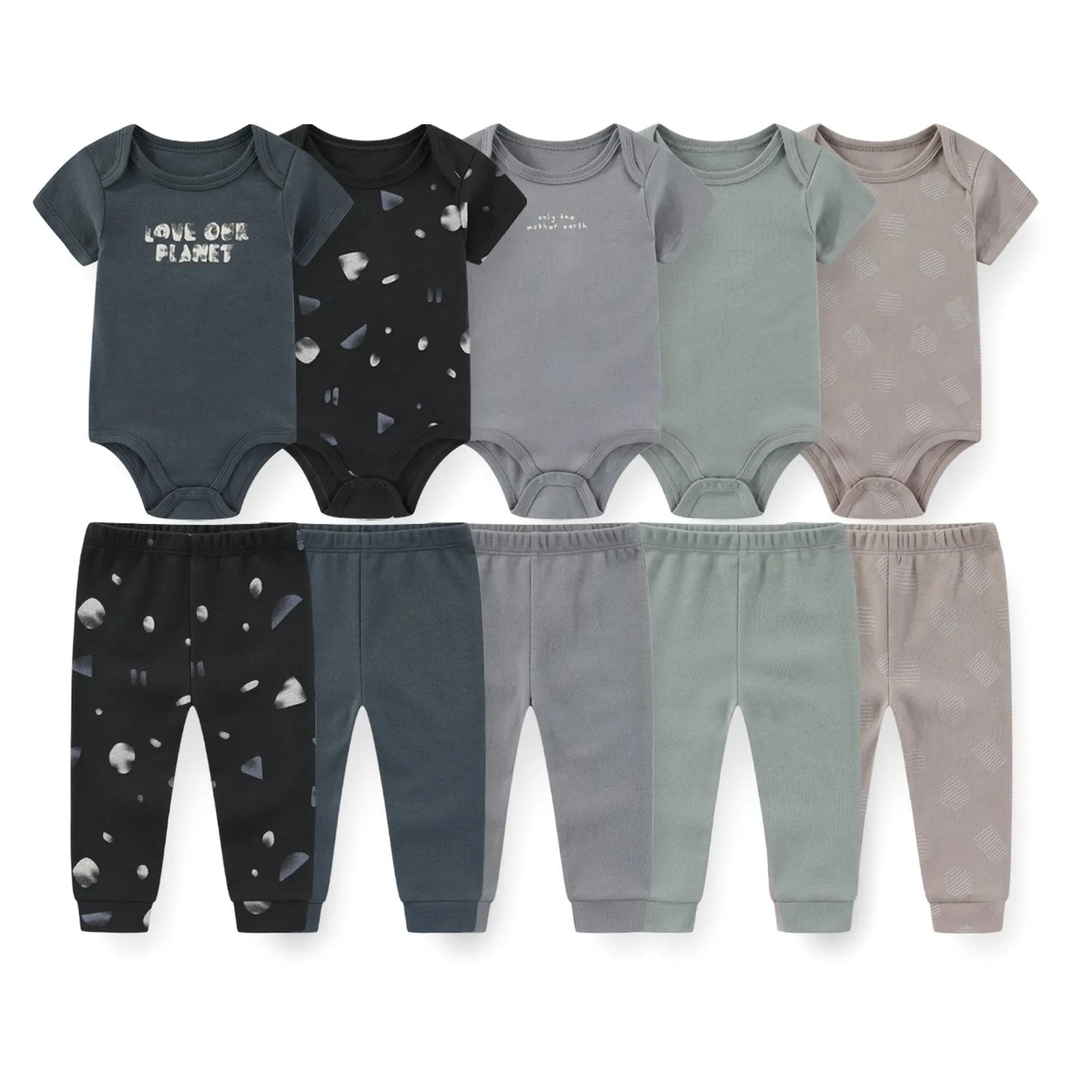 Kiddiezoom 10PCS Baby Clothing Set – Unisex Newborn Bodysuits & Pants, Soft Four-Season Infant Outfit for Baby Boys & Girls