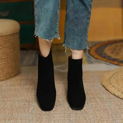 Women's Chelsea Ankle Boots – Stylish Spring & Autumn Frosted Leather Boots with Thick Comfortable Heels, Casual Fashion Shoes