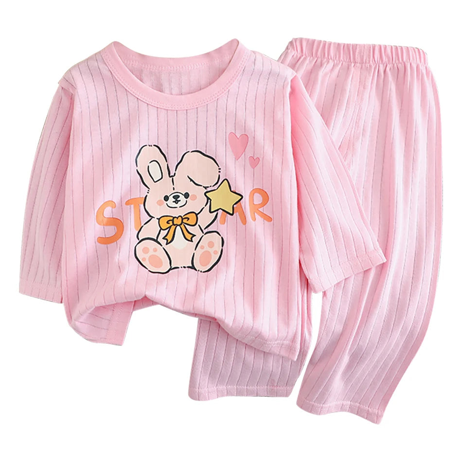 Conjunto de Pijama de Algodón para Niños – Pijama de Manga Larga y Pantalones para Verano en Casa y Habitaciones con Aire Acondicionado