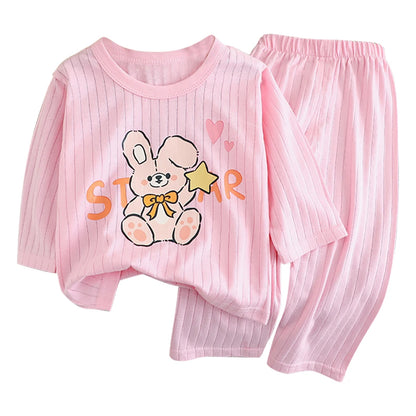 Conjunto de Pijama de Algodón para Niños – Pijama de Manga Larga y Pantalones para Verano en Casa y Habitaciones con Aire Acondicionado