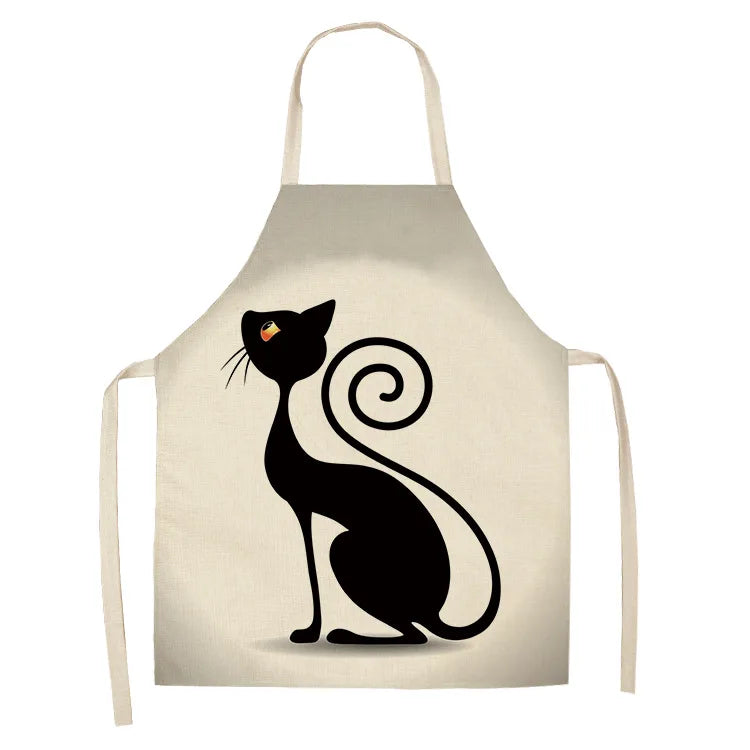 Cute Cartoon Cat Kitchen Apron – Linen Baking & Cooking Apron for Women, Men & Kids, Kitchen Accessories