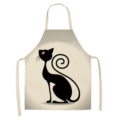 Cute Cartoon Cat Kitchen Apron – Linen Baking & Cooking Apron for Women, Men & Kids, Kitchen Accessories
