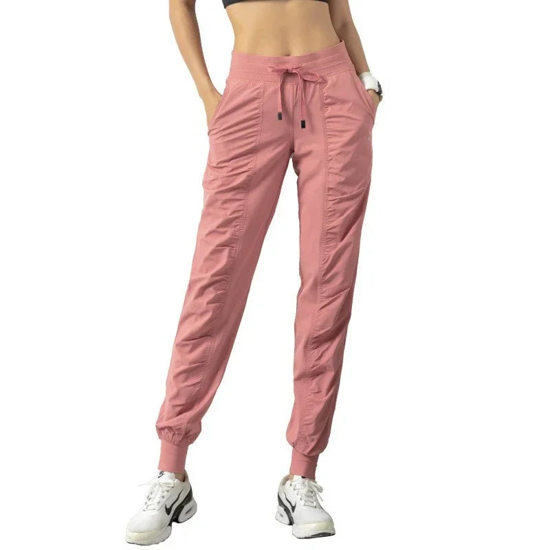 Pantalon de jogging femme à séchage rapide, cordon de serrage, athlétique, pour la salle de sport et le fitness, avec deux poches latérales