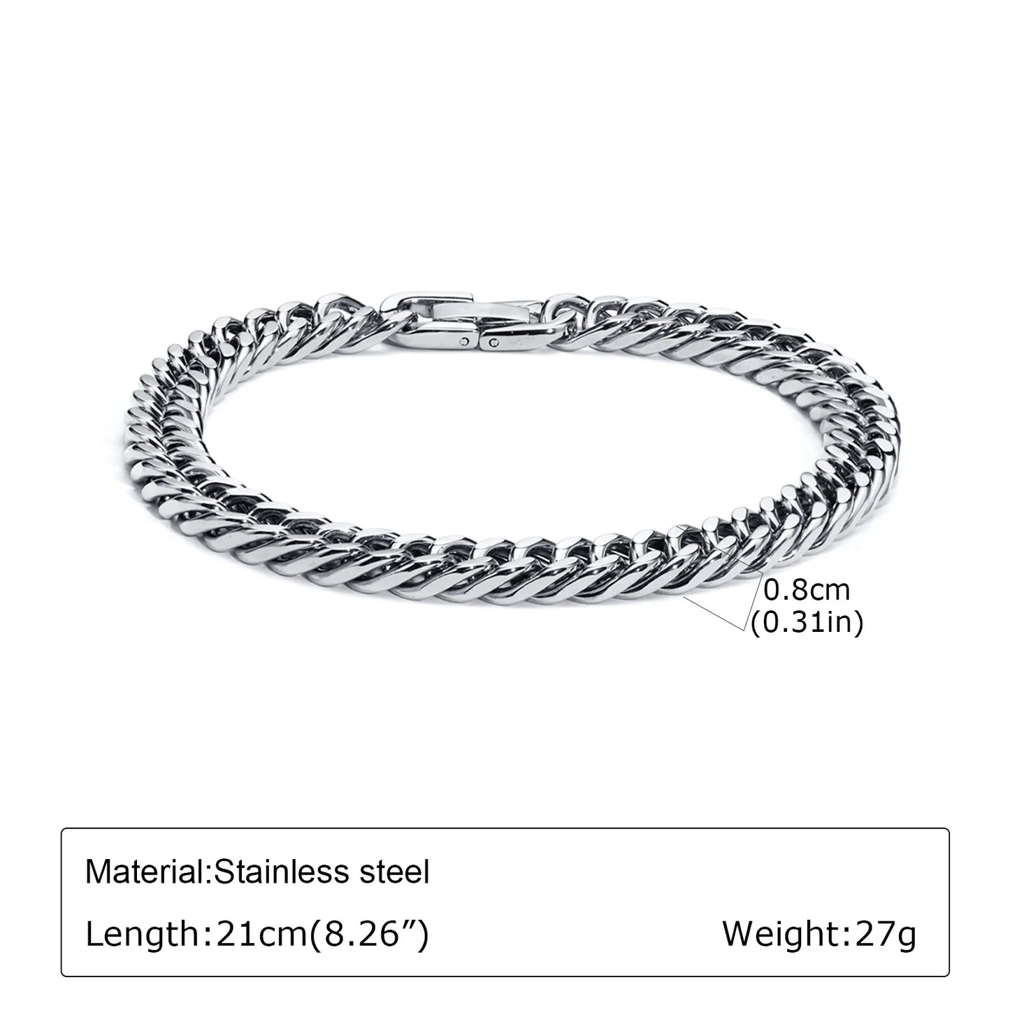 Punk Silver Chain Bracelet – Stainless Steel Braided Link Wristband for Men | Hip Hop Fashion Jewelry Gift for Him & Dad