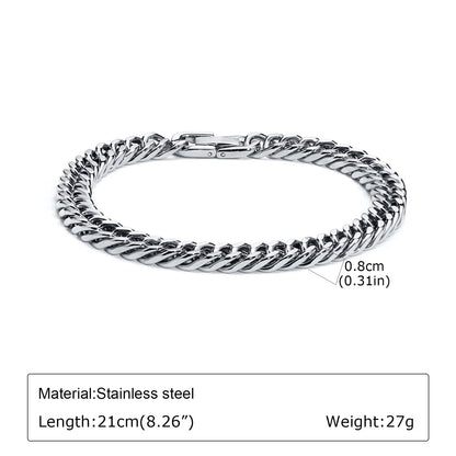 Punk Silver Chain Bracelet – Stainless Steel Braided Link Wristband for Men | Hip Hop Fashion Jewelry Gift for Him & Dad