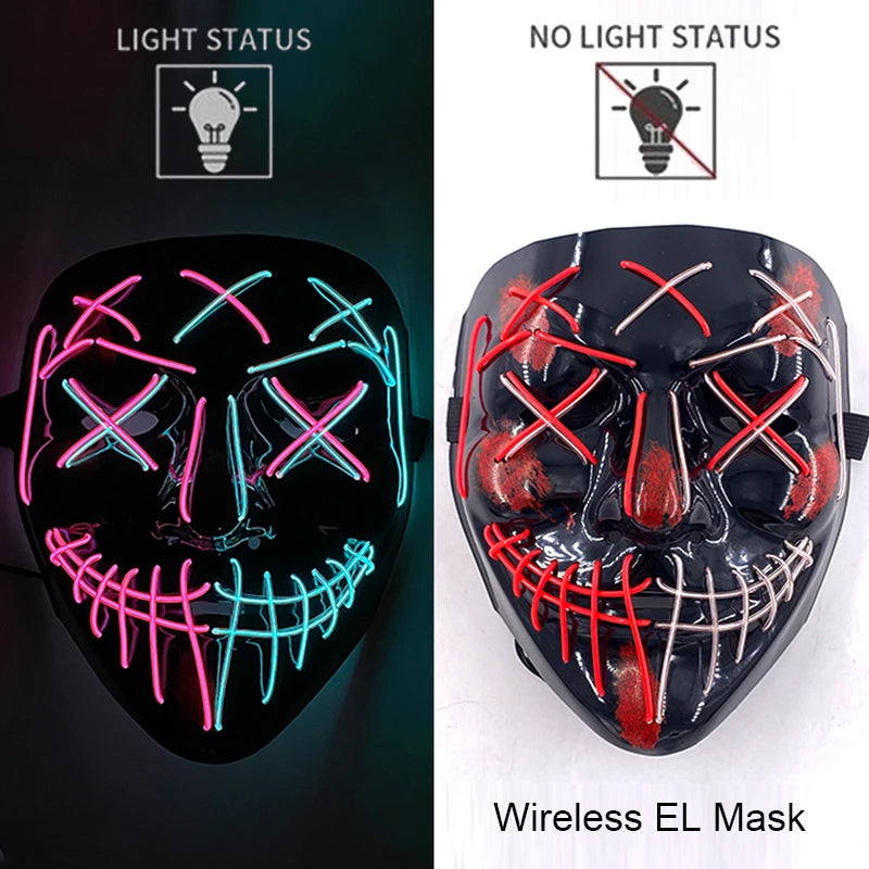 Masque LED sans fil Purge – Masque néon lumineux pour Halloween, fêtes et festivals