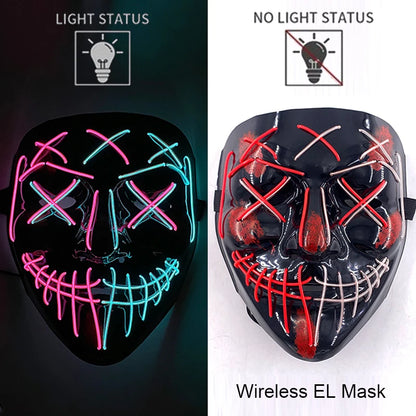 Masque LED sans fil Purge – Masque néon lumineux pour Halloween, fêtes et festivals
