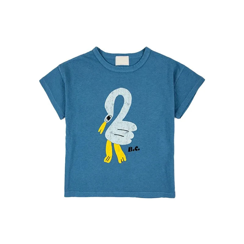 Camiseta de algodón con dibujos animados para niños 2025 – Top de manga corta estilo coreano de primavera-verano para bebés niños y niñas, ropa exterior informal para uso diario.