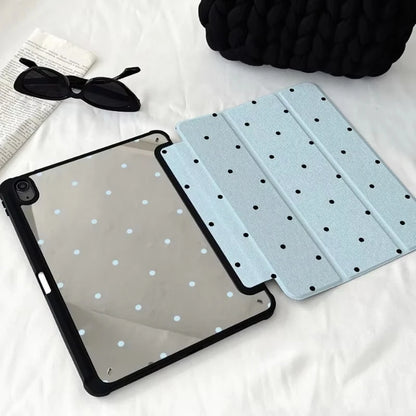 Étui iPad trifold à pois noirs pour iPad Pro 11, Pro 12.9, Air 4/5, Air 3, iPad 10ème génération, 10.2, 10.5, 9.7 et iPad Mini 6