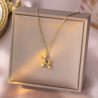 Stainless Steel Balloon Dog Pendant Necklace for Women – Trendy Cute Funny Clavicle Chain, Unique Birthday Gift Fashion Jewelry