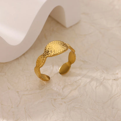 Gold Stainless Steel Starfish & Shell Ring – Adjustable Waterproof Beach-Inspired Ring for Women