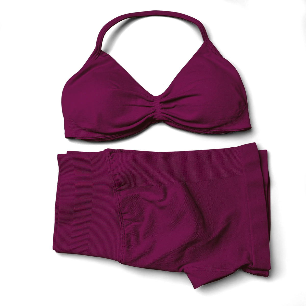 Seamless 2-Piece Yoga Sports Set – Strappy Halter Crop Top with Removable Pads & Quick-Dry Backless Shorts for Gym and Fitness