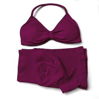 Seamless 2-Piece Yoga Sports Set – Strappy Halter Crop Top with Removable Pads & Quick-Dry Backless Shorts for Gym and Fitness
