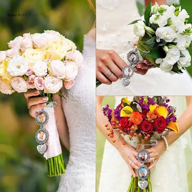 Wedding Bouquet Photo Charm – Oval Picture Frame Pendant Brooch for Bridal Bouquets & Memorial Keepsakes