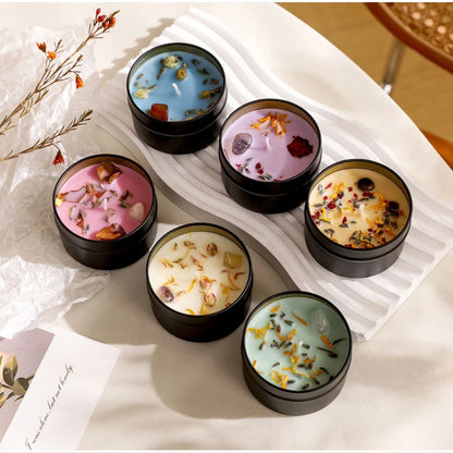 Crystal Scented Soy Wax Candles – Luxury Iron Tin Candle with Dried Floral Fragrance, Wholesale Aromatherapy Candle for Gifts & Home Decor