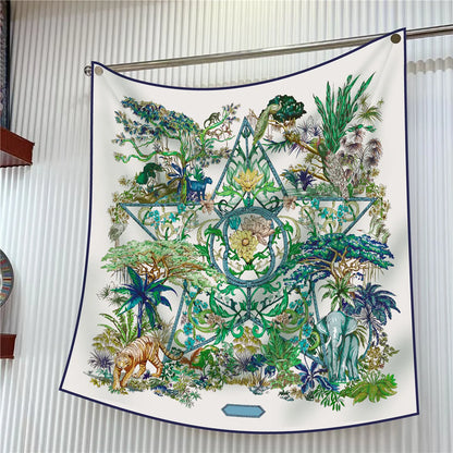 Foulard carré en soie 90 cm pour femme, motif floral, sergé de luxe, bandana, châle, hijab, cache-col, écharpe de tête