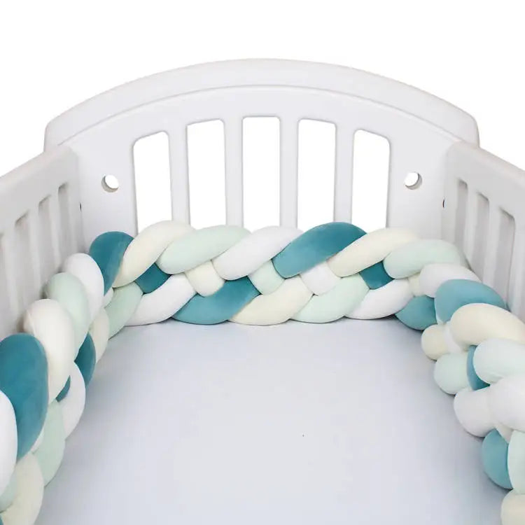 Protector de cuna trenzado hecho a mano – Cojín de cuna anudado suave para cunas, decoración de guardería y protección de bordes (1M–3.6M)