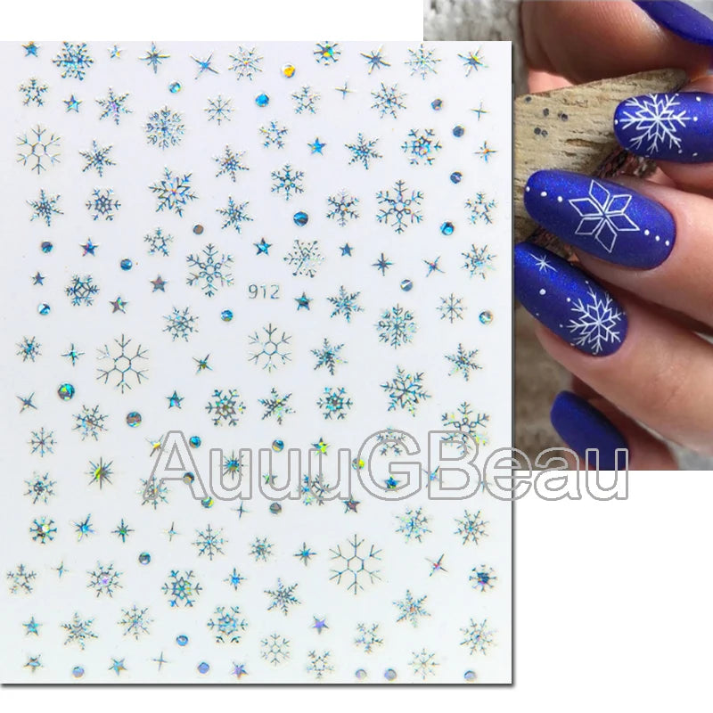 3D Christmas Nail Art Stickers – Snowflake & Winter Tree Nail Decals for Nail Tips Decoration