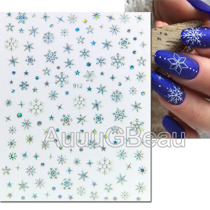 3D Christmas Nail Art Stickers – Snowflake & Winter Tree Nail Decals for Nail Tips Decoration
