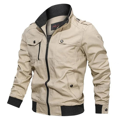 Men’s Cotton Bomber Jacket – Retro Casual Cargo Coat with Zipper Pockets, Pilot-Style Workwear Outerwear