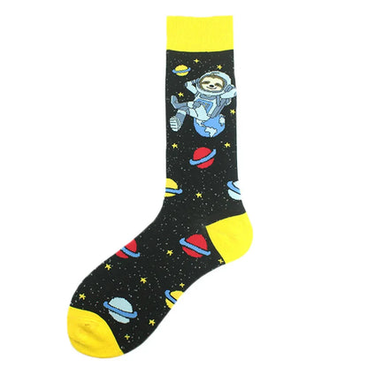 Funny Cotton Novelty Crew Socks – Alien, Planet, Shark, Dinosaur, Skateboard & Math Designs for Men & Women