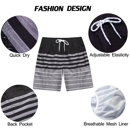 DATIFER Men's Beach Print Swim Shorts – Quick-Dry Surf, Swim & Workout Trunks with Pockets for Summer