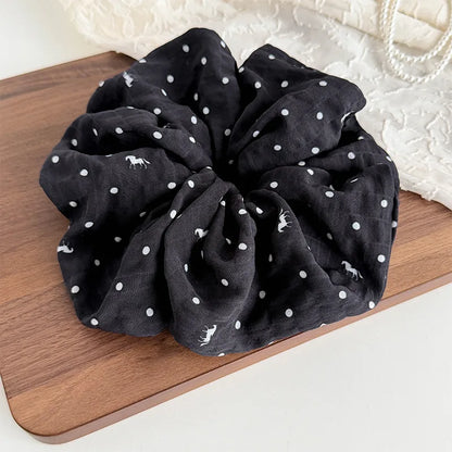 Korean Dot Satin Scrunchies – White & Black Silk Elastic Hair Ties for Women & Girls | Fashion Ponytail Hair Accessories