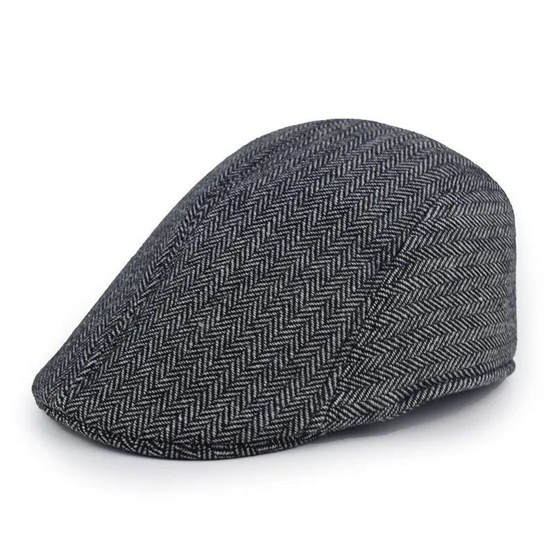 Men's Wool Beret Hat – Herringbone Flat Cap for Autumn & Winter, Classic Artist Painter Style Hat for Men
