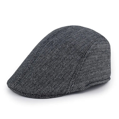 Men's Wool Beret Hat – Herringbone Flat Cap for Autumn & Winter, Classic Artist Painter Style Hat for Men